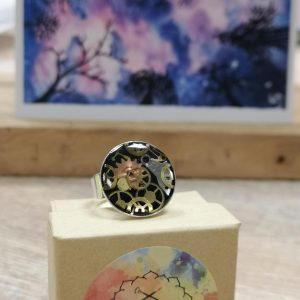 bague argent steampunk noire ronde 20mm résine