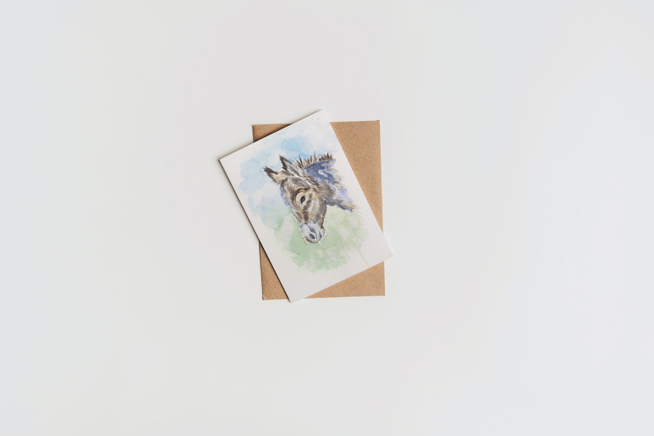 carte postale aquarelle âne