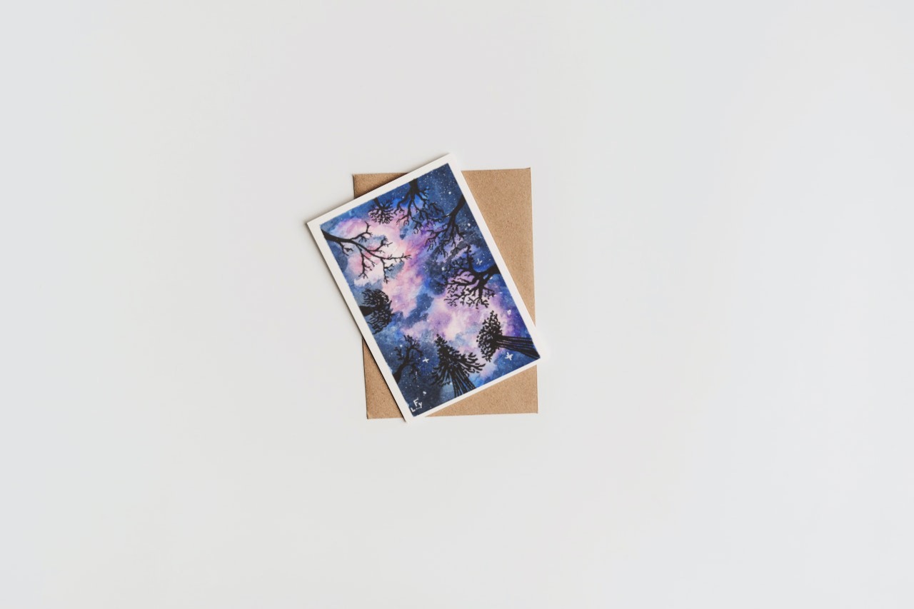 carte postale aquarelle galaxie