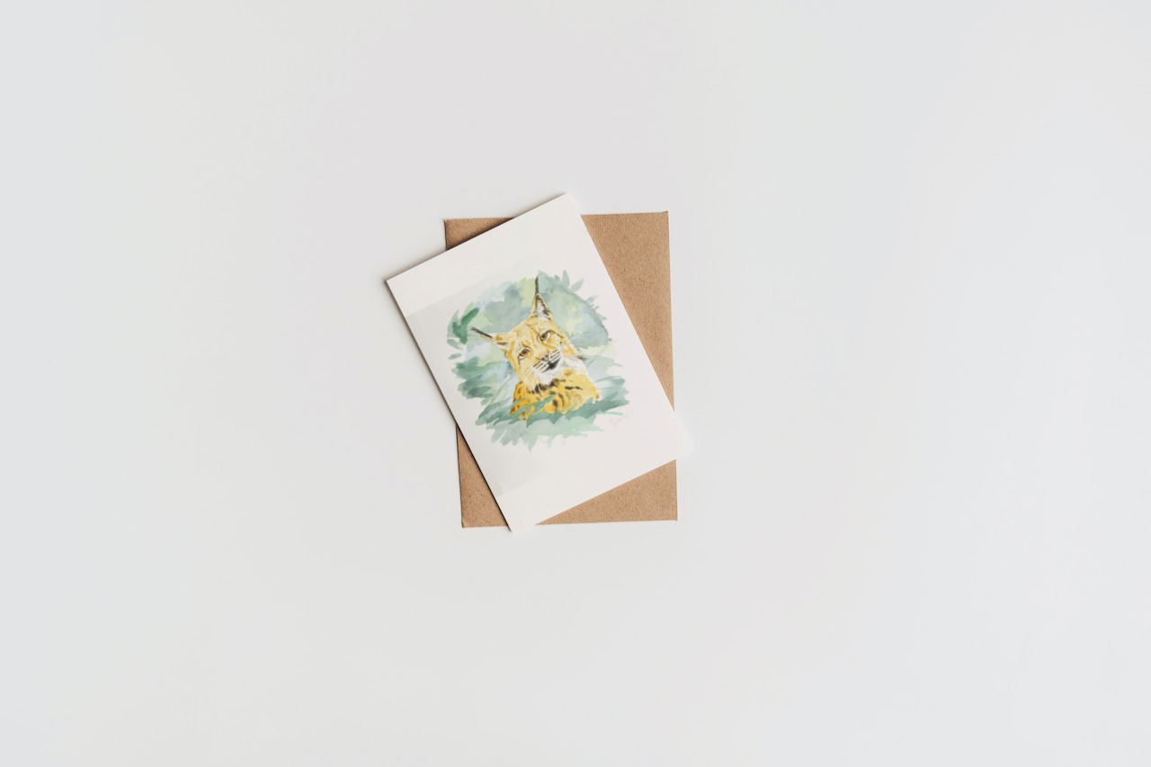 carte postale aquarelle lynx boréal
