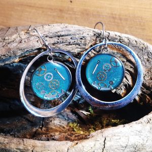 créoles steampunk acier bleu canard