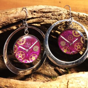 créoles steampunk acier prune violet