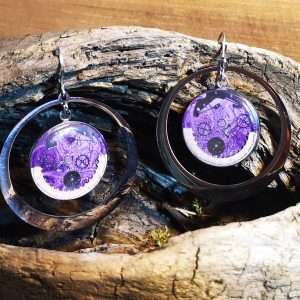 créoles steampunk acier/violet